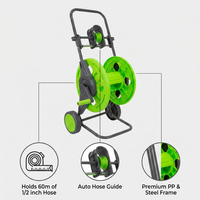 Enrouleur de tuyau d'arrosage BLUEBIRD BB-4225 avec chariot de guidage automatique, capacité 60m, tuyau 1/2 pouce, cadre en plastique robuste, bobine en PP, chariot portable à 2 roues