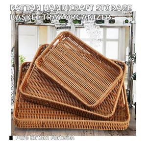 Panier de rangement rectangulaire moderne en rotin naturel pour cuisine, salon, écologique, pour fruits/pain/aliments - Product Image 2