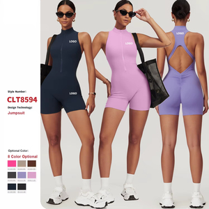 Vêtements de yoga 2025, logo personnalisé, combinaison, vêtements de sport pour femmes, vêtements de fitness, fermeture éclair, une pièce, col halter, longueur entière, spandex/nylon - Product Image 1