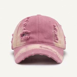 Casquette de baseball personnalisée en gros avec logo de dessin animé, bords effilochés, effet vieilli, écologique, respirante, en caoutchouc pour femmes - Product Image 1