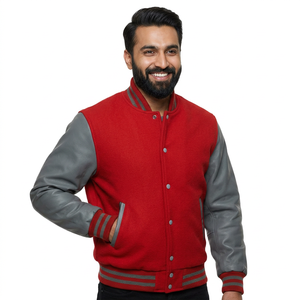 Custom Embroidered Men's Varsity Jackets Wool Body Satin Quilted Lining <b>Leather</b> Sleeves CollegeBaseballjacket for men - Product Image 1