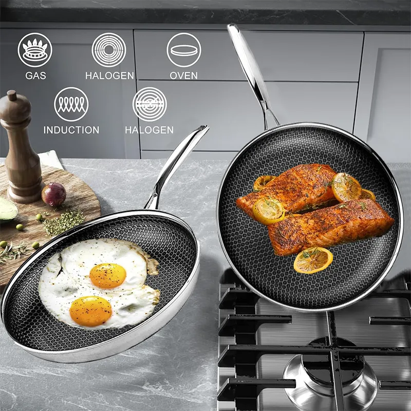 Hot Seller Hexclad Hybrid Cookware Reusable Ceramic Coating Cooking Pans Eco-friendly Honeycomb Non-stick Frying Pan