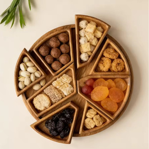 Wooden Round Detachable Nut And Dried Fruit <b>Tray</b> 25Cm Divider Solid Wood Snack Serving <b>Tray</b> For <b>Tea</b> Coffee Hotel Use - Product Image 1