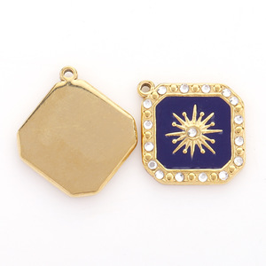 Pendentif carré incrusté de strass en acier inoxydable pour la fabrication de colliers, rouge, bleu, noir, blanc, bijoux géométriques, H1331 - Product Image 4