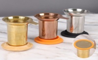 Infuseur à thé en acier inoxydable avec couvercle en bambou et plateau d'égouttage, diffuseur à thé pour accrocher sur les théières, les tasses et les mugs