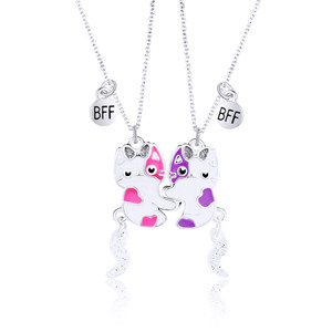 Kalung Liontin Kucing Pink Ungu Trendi untuk Wanita dan Remaja Putri, Kalung Hewan dengan Daya Tarik Magnetik, Aksesoris Perhiasan <span class=keywords><strong>BFF</strong></span> - Product Image 6