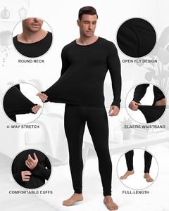 Set di biancheria intima termica leggera da uomo, morbida e calda, a maniche lunghe, con pantaloni lunghi, elastici in vita, per tutte le stagioni - Product Image 6