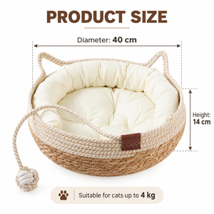 Lit pour <span class=keywords><strong>chat</strong></span> en rotin naturel tissé à la main, résistant à l'usure, écologique, moderne, solide, amusant, tricoté, portable, intérieur/extérieur - Product Image 3