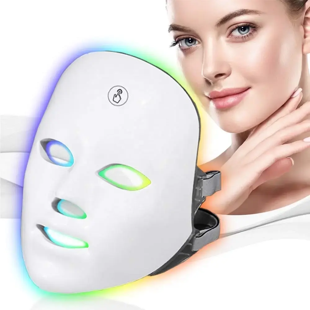 Wochuan masker wajah Led penghilang keriput Anti jerawat peremajaan kulit 7 warna isi ulang daya Usb populer masker wajah terapi foton Led