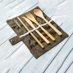 Juego de <span class=keywords><strong>Cubiertos</strong></span> de Bambú Reutilizables 100% Biodegradables con Bolsa para Restaurante, en Oferta - Product Image 2