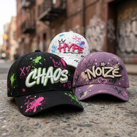 Casquette de baseball premium noire, rose et verte, motif graffiti, impression en relief, broderie 3D, strass, casquette souple style « Dad Hat », directement de l'usine
