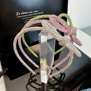 महिला हेडबैंड ब्लिंग डायमंड रंगीन चमकदार स्फटिक हेडबैंड लक्जरी बिग बो हस्तनिर्मित हेयरबैंड - Product Image 2