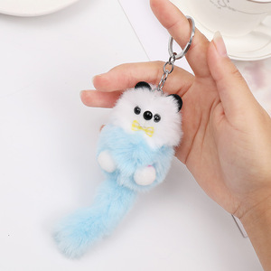 ロングテールリトルベアーファーボール女性用バッグチャームカーキーホルダーバックパック携帯電話吊り下げ装飾アクセサリー - Product Image 4