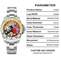 Montre mécanique de mode personnalisée avec cadran Vague de Kanagawa, GMT, 40 mm, acier inoxydable, montre de plongée étanche, lumineuse, automatique, date automatique