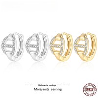Boucles d'oreilles créoles tendance et écologiques, plaquées or/argent, géométriques, brillantes, en moissanite, bijoux de luxe pour femmes