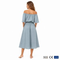 Ensemble de plage pour femme, haut à épaules dénudées en lin mélangé 160GSM avec cordon de serrage et jupe-culotte évasée, style décontracté, OEM XS-5XL