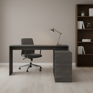 Bureau en L Desti en chêne fumé avec armoire de rangement, mobilier moderne et élégant pour la maison ou le bureau - Product Image 2