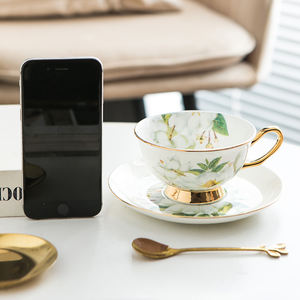 Taza de porcelana blanca espresso capuchino con borde dorado de lujo personalizada, platillo, tazas florales de cerámica turca árabe, juego de tazas de café y té - Product Image 6