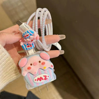 Ensemble de protection de chargeur mignon en 3D en forme de cochon, étui de protection de chargeur de dessin animé avec protège-câble de charge pour adaptateur Apple iPhone 20W CN/US
