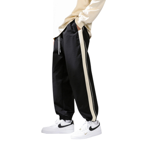 Pantalones de chándal con logotipo personalizado para hombre, pantalones de chándal con rayas finas en contraste de primavera y otoño, pantalones casuales sueltos a la moda - Product Image 1