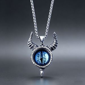 Collar con Colgante de Cuerno de Toro y Ojo Turco de Acero Inoxidable, Joyería de Moda para Hombre, Engaste de Bisel con Piedra Azul, Forma de Animal, Accesorio de Regalo - Product Image 1