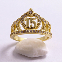 Bague Couronne Plaqué Or 18K en Laiton pour Cérémonie d'Anniversaire 15 Ans, Vente en Gros pour Commandes en Gros Directes d'Usine