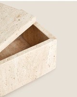 SAIDKOCC Boîte de rangement pour articles divers en marbre naturel carré, entrée, salle de bain, coiffeuse, beige, couvercle en travertin, minimaliste, moderne