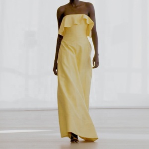 Tongrui 2023 nouveau Design <span class=keywords><strong>robe</strong></span> sans bretelles jaune sans manches <span class=keywords><strong>robe</strong></span> <span class=keywords><strong>lin</strong></span> coton hors épaule <span class=keywords><strong>robe</strong></span> pour les femmes - Product Image 6