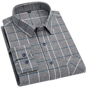 Men Fancy Black White Plain 100% Cotton Checkered Shirt Plus Size Long Sleeve Men'S Plaid Shirts
