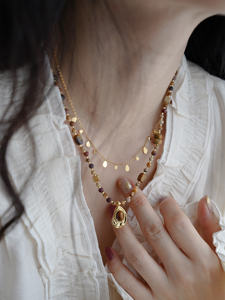 สร้อยคอทำมือประดับด้วยหินแจสเปอร์ลายภาพธรรมชาติ หินไทเกอร์อายสีไข่แดง  ชุบทอง 14K สำหรับทุกเพศ ยี่ห้อ <span class=keywords><strong>JoJo</strong></span> Jewelry สไตล์โบฮีเมียน เหมาะสำหรับงานปาร์ตี้ - Product Image 4