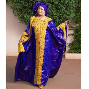 <span class=keywords><strong>Robe</strong></span> <span class=keywords><strong>Longue</strong></span> Riche <span class=keywords><strong>en</strong></span> <span class=keywords><strong>Bazin</strong></span> Guipure Violet et Jaune de Haute Qualité, Nouveauté Originale pour Femmes, Tenue de Soirée et Mariage - Product Image 3