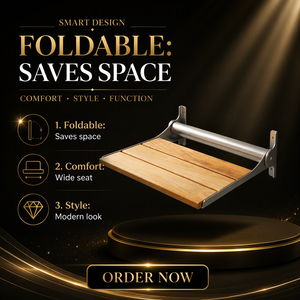 Folding Shower <b>Bench</b> Wall Mounted Shower Seat Teak Wood Bath <b>Bench</b> Stainless Steel Frame <b>Bathroom</b> - Product Image 5