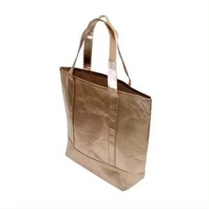 定制标志创意回收可生物降解可洗牛皮纸层压玫瑰金金属购物手提袋 - Product Image 2