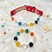 Collier pour animaux de compagnie en perles de cristal naturel 100% aux cinq éléments, réglable, durable et luxueux, avec bracelet assorti pour le propriétaire
