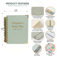 Buku Planner Hardcover A5 Custom, Jurnal Harian Mingguan dengan Tab, Cetak Foil Emas, Pernikahan, Kesehatan, OEM, Grosir