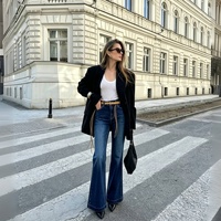 Vente en gros usine Jeans évasés vintage taille haute pour femme, en denim extensible, avec ceinture, effet ventre plat, coupe bootcut, style urbain décontracté et de soirée
