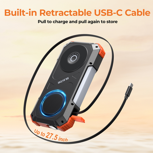 2026 Solar Wireless Magnetic Li-Polymer High Capacity 20000mAh Type-C Input 20W Quick Charge Waterproof LED Camping Light Flash