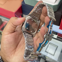 Montre Homme de Luxe Carrée en Fibre de Carbone 41mm, Verre Saphir Argenté, Mouvement Quartz, Analogique, Alarme, Style Business Décontracté, pour Plongée