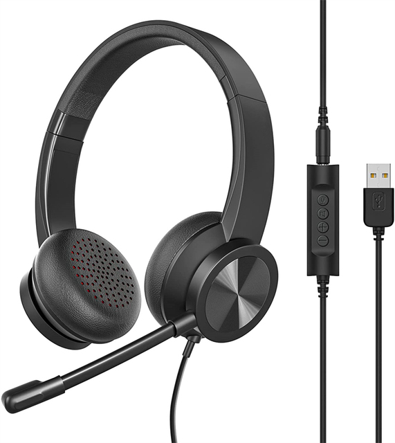 USB Wired Headset 3.5mm On-Ear Computer Headphones with Microphone Mute IPX3 Waterproof 40MM Drivers for PC/Skype/Laptop
