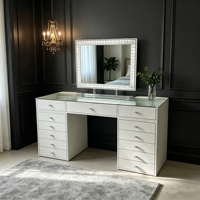 Coiffeuse blanche moderne avec miroir en cristal et 13 tiroirs, ensemble de table de maquillage pour chambre à coucher