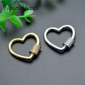 Fermoirs à vis en forme de cœur en Zircon cubique <span class=keywords><strong>plaqué</strong></span> or antirouille, sans Nickel, vente en gros - Product Image 1