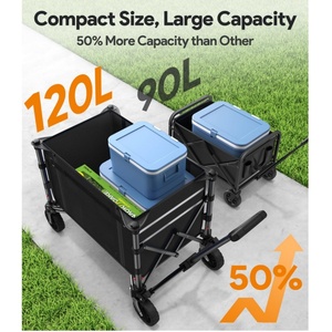 Inklapbare vouwwagen 3-in-1 omvormbare bank 220 lbs draagvermogen 120L boodschappenkar wielen strand camping opbergbaar - Product Image 3