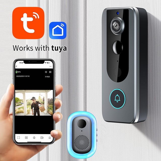 Tuya Battery Doorbell for Home or Business Security with Live View with Two-Way Talk Motion Detection Alerts Battery Wifi Camera