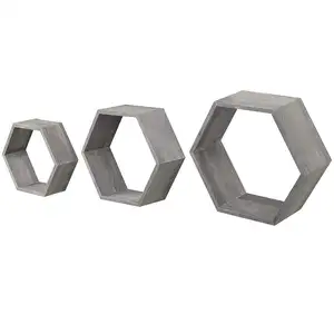 Caja de sombra flotante montada en la pared hexagonal de madera gris rústica estantes para pared