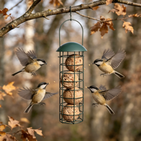 Mangeoire à oiseaux en métal pour jardin extérieur, mangeoire suspendue pour oiseaux sauvages, mangeoire à boules de graisse pour oiseaux