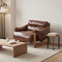 Fauteuil simple en cuir de style décontracté pour salon, design rétro, idéal pour la salle de séjour
