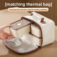 Boîte à lunch isotherme à double niveau en acier inoxydable 304, compatible micro-ondes, ensemble repas thermique pour employés de bureau, ustensiles de conservation de la chaleur