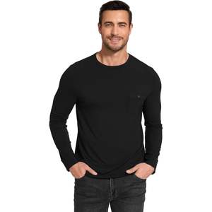 Camiseta de Dormir de Manga Larga con Cuello Redondo para Hombre, Talla Grande, Informal, de Algodón Orgánico, Transpirable - Product Image 1