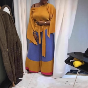 Conjunto de 2 Piezas para Mujer Talla Grande Africana, Top Asimétrico Plisado Informal y Pantalones Largos con Bloques de Color, Corte Holgado, a la Moda - Product Image 2