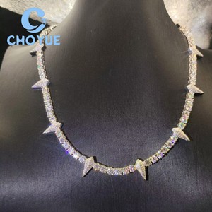 Collar de tenis de plata 925 con moissanita, diseño de espiga, chapado en rodio, joyería unisex de hip hop para fiestas con GRA - Product Image 4